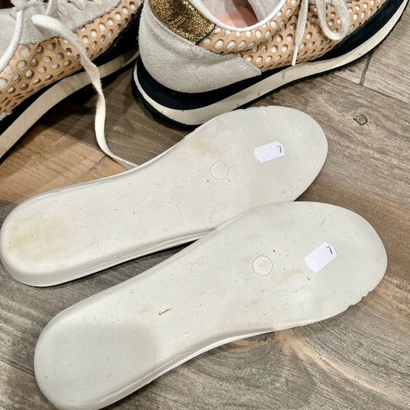 Loeflfler Randall Rio Perforated Tan Leather & Black Suede Sneaker Size 7 Women - Picture 8 of 11